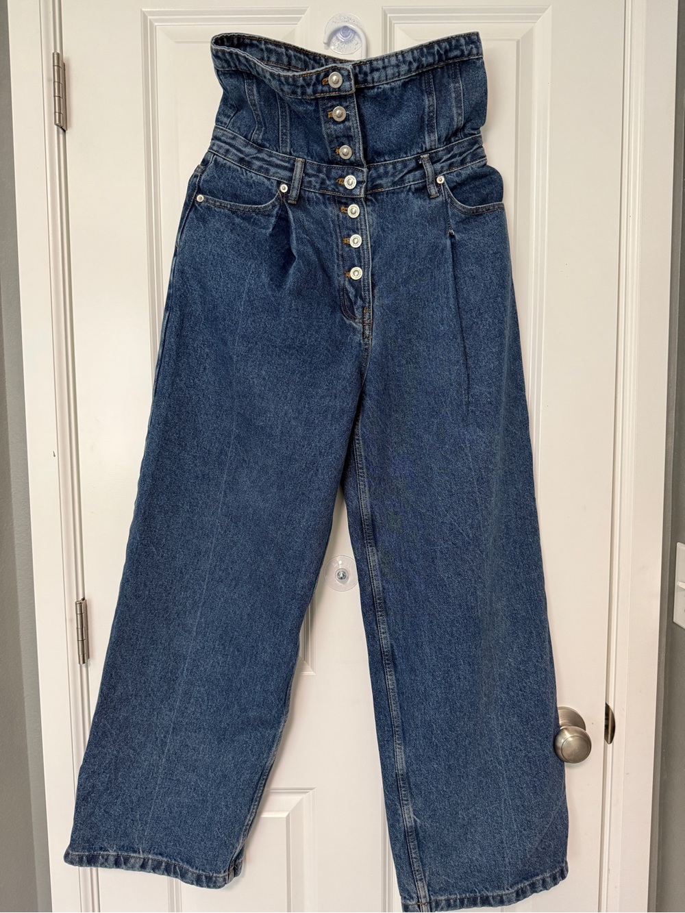 Corset High-Waist Wide Leg Women’s Jeans in Dark Blue